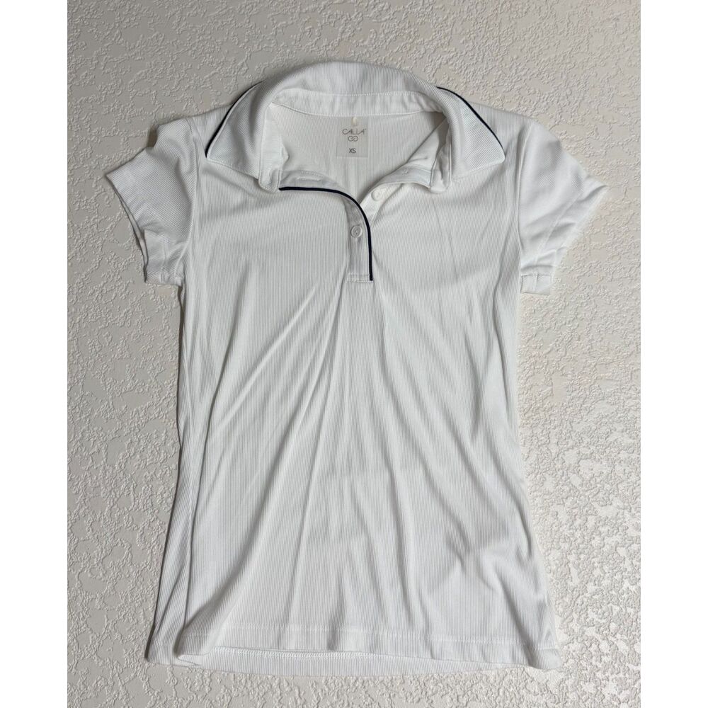 CALIA Women’s Ribbed Performance Polo White XS NWOT